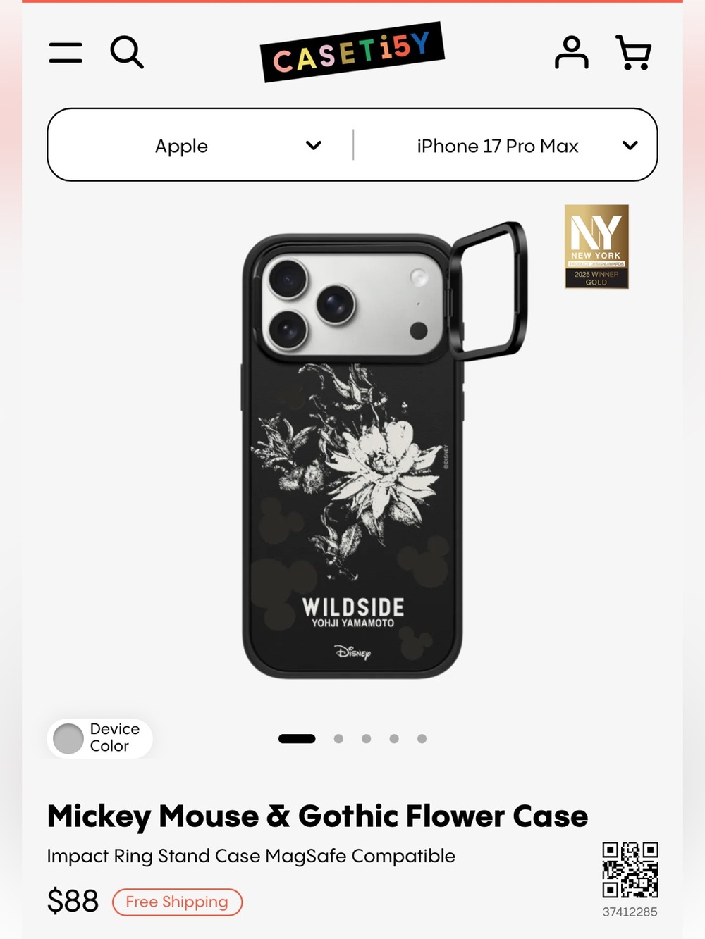 Casetify NIB Disney WILD SIDE Yohji Yamamoto goth mickey iPhone 17 pro max Case